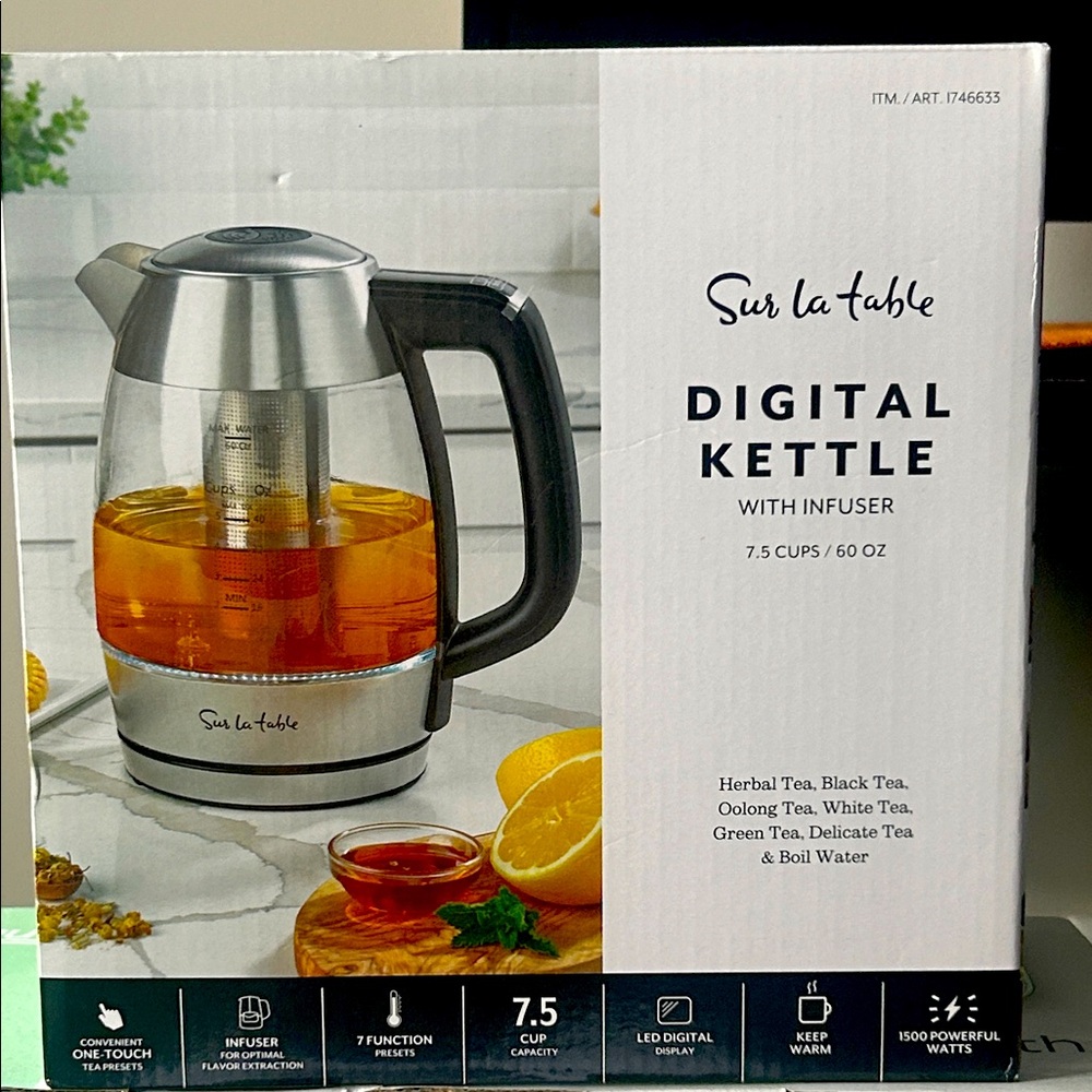Sur La Table Silver and Black Digital Kettle with Infuser